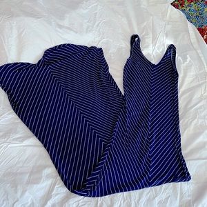 Long dark blue dress with white stripes